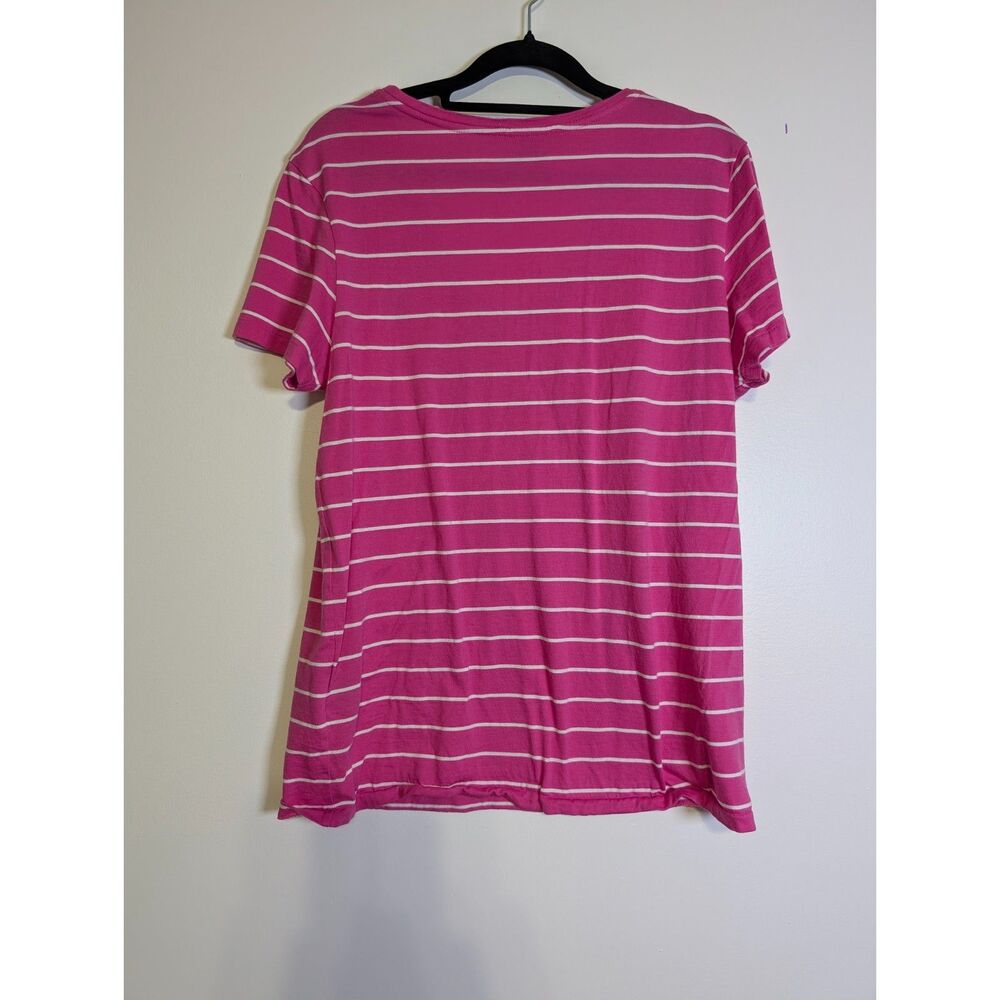 Ralph Lauren Sport Pink Striped Tee L Pima Cotton Preppy Coastal - Picture 3 of 5